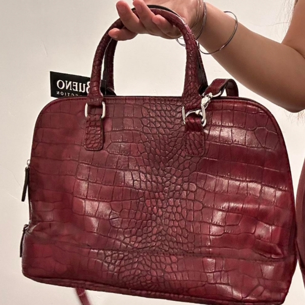 Vintage Burgandy Red Crodile Print Bag